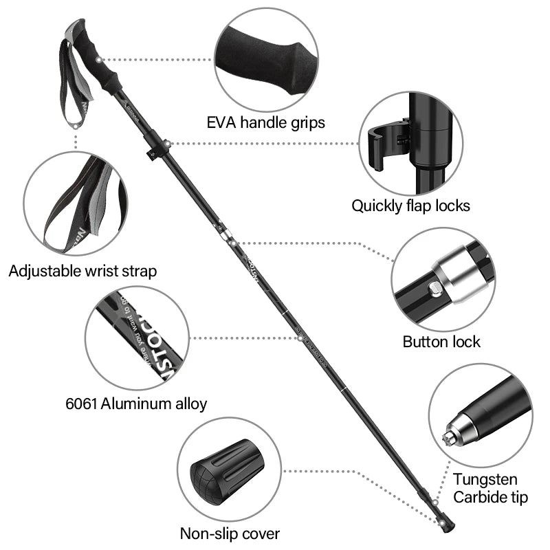 Bâtons de randonnée pliables 95–110 / 115–135 cm — Flip-Lock, EVA, pointe tungstène (paire) | AJ FlipLock