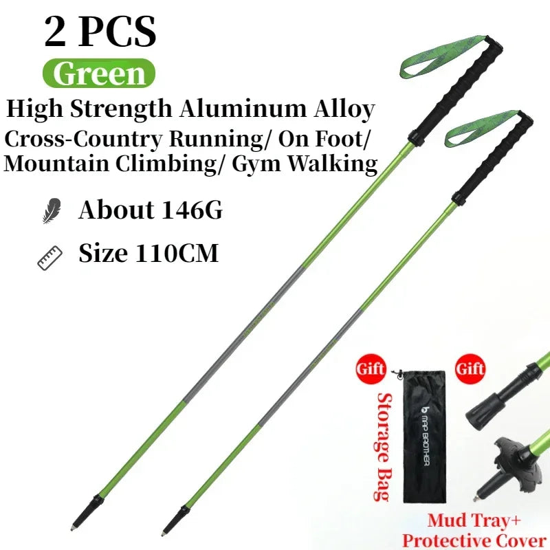 Bâtons de randonnée pliables 7075 “N-Pole” — Quick-Lock, pointe tungstène | AJ QuickLock 7075