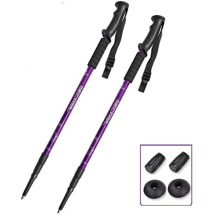 Bâtons randonnée 63–135 cm — verrou interne, anti-choc, poignée caoutchouc/EVA (paire) | AJ SpringLock 63