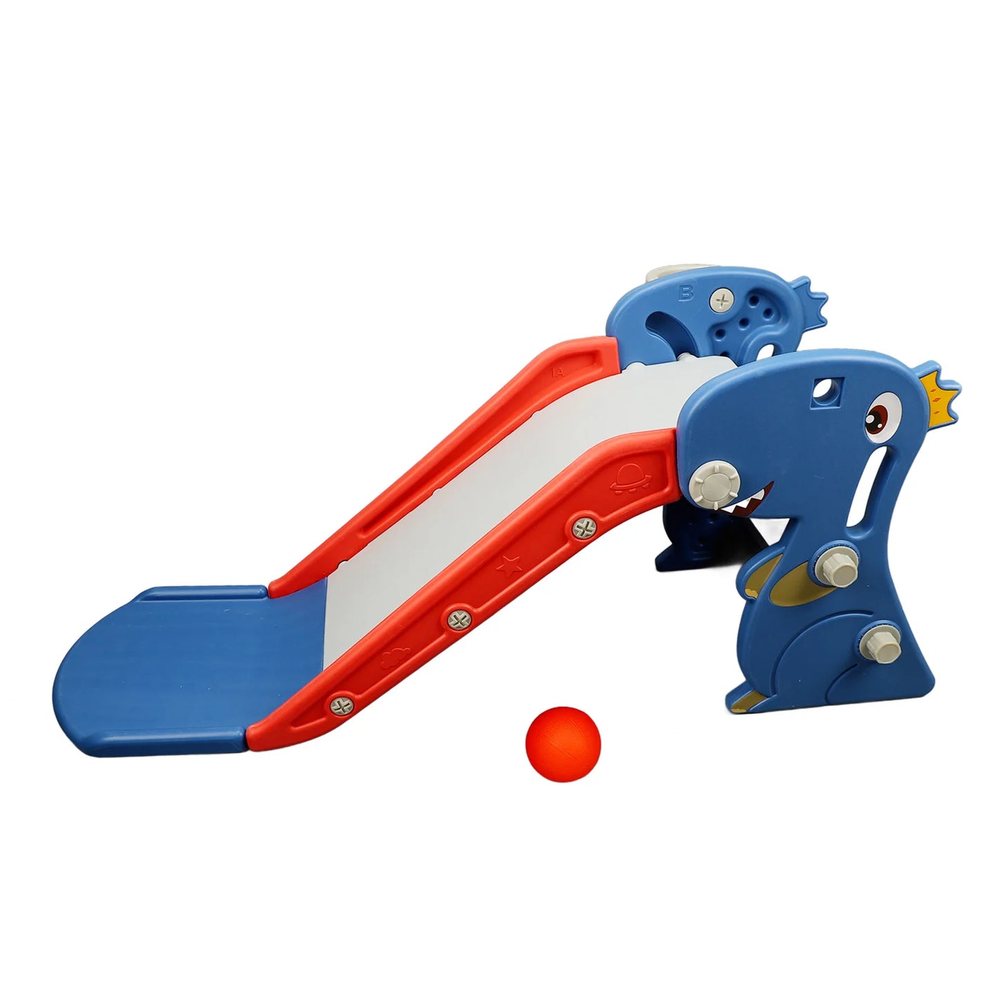 Glissière d'intérieur pliante en forme de dinosaure pour enfants, Construction bleue, facile à assembler, avec panier de basket-ball, grimpeur pour la maison