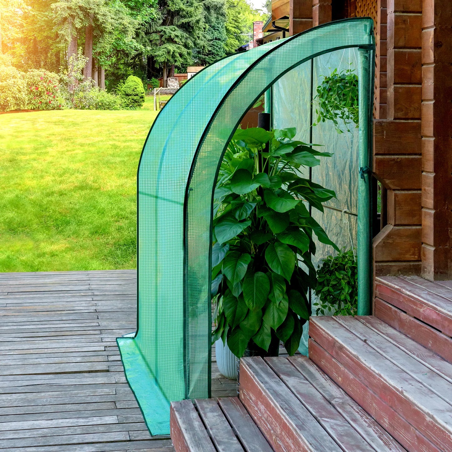 Serre jardin adossée 2 m² — portes enroulables — protection gel & UV — montage facile (bâche PE renforcée)