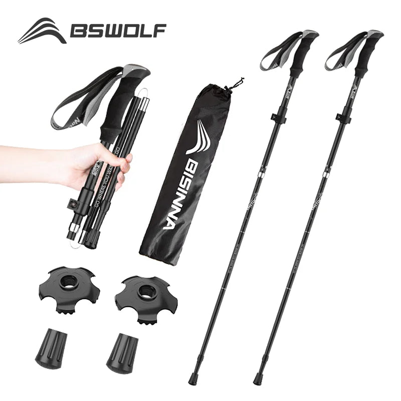 Bâtons de randonnée pliables 95–110 / 115–135 cm — Flip-Lock, EVA, pointe tungstène (paire) | AJ FlipLock