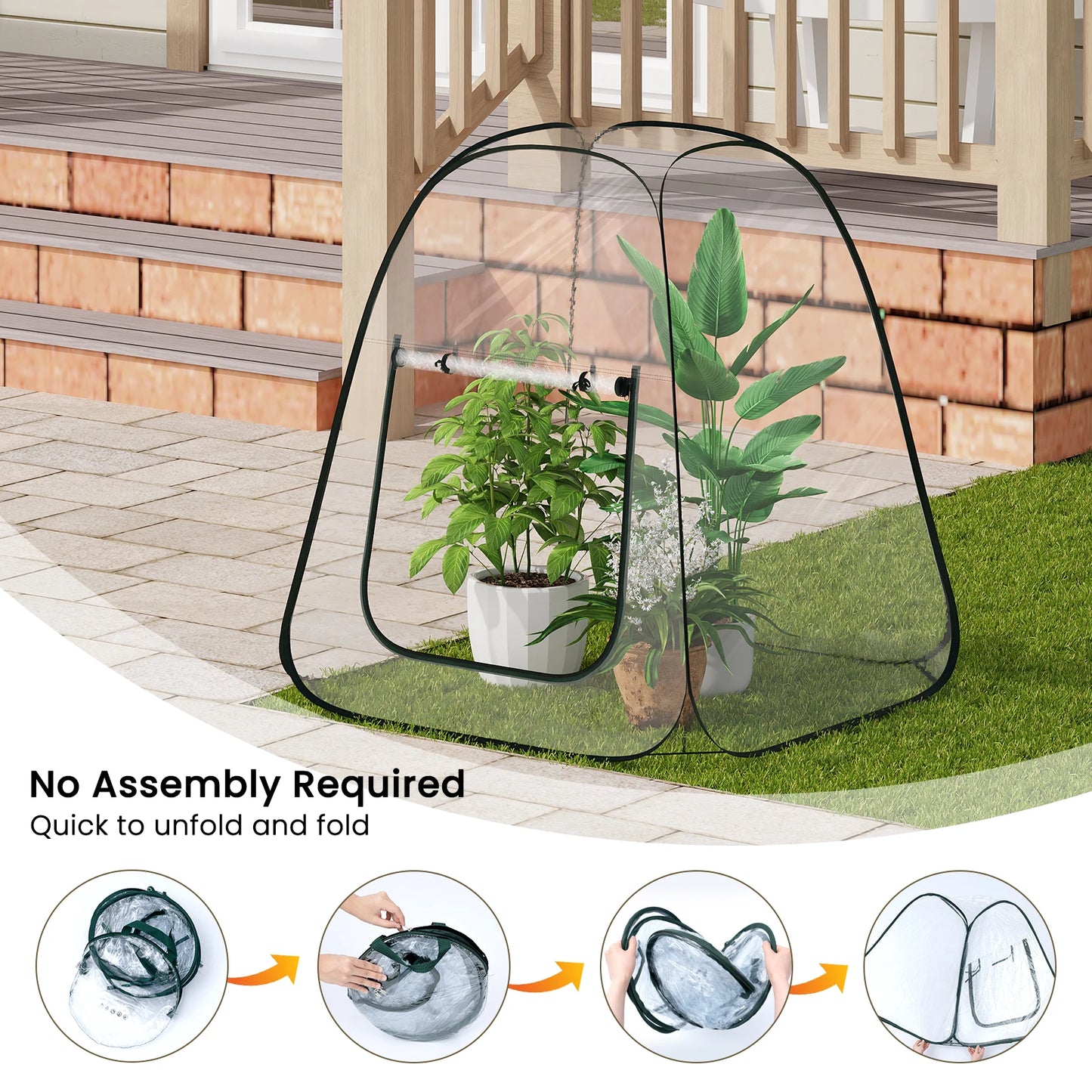 Mini-serre pop-up transparente — porte zippée en U — protection gel & nuisibles — intérieur / balcon / jardin - 70x70x80 cm - 0.56m²