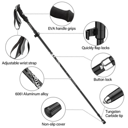 Bâtons de randonnée pliables 95–110 / 115–135 cm — Flip-Lock, EVA, pointe tungstène (paire) | AJ FlipLock