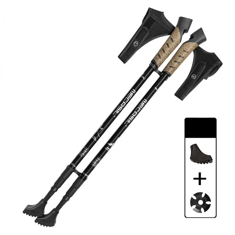 Bâtons marche nordique 63–135 cm — liège, alu 7075, verrou cuivre (paire) | AJ Nordik 7075