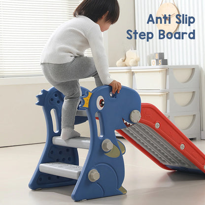 Glissière d'intérieur pliante en forme de dinosaure pour enfants, Construction bleue, facile à assembler, avec panier de basket-ball, grimpeur pour la maison